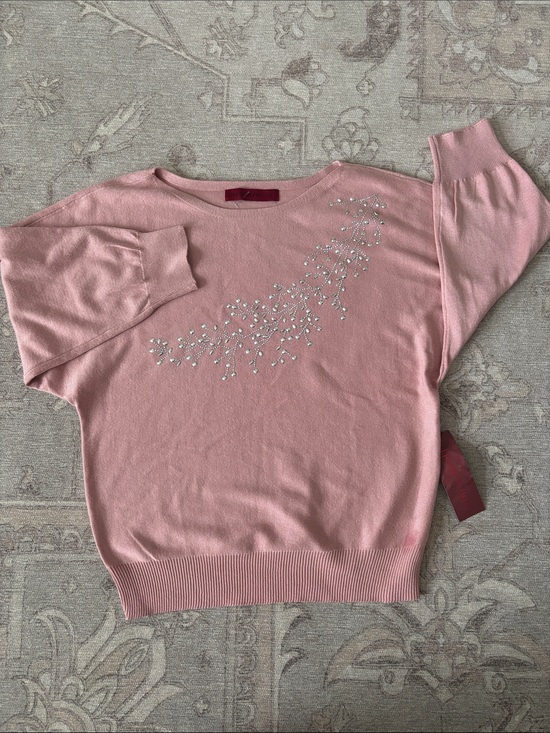 love scarlett Sweaters - Embellished Pink Boatneck Sweater with Crystal Detail